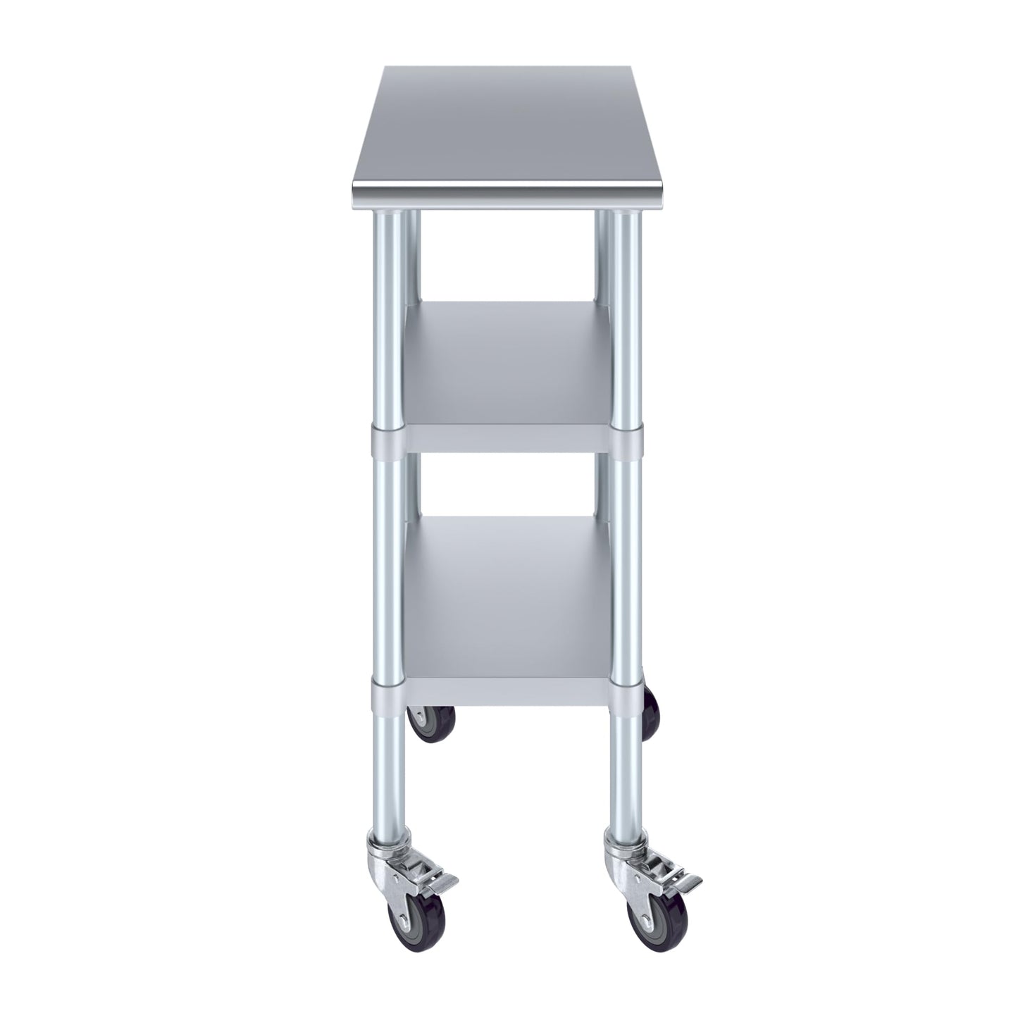AmGood Stainless Steel Work Table with 2 Shelves and Casters | Metal Utility Table On Wheels (Stainless Steel Work Table with 2 Shelves + Casters, 15" Long x 24" Deep)