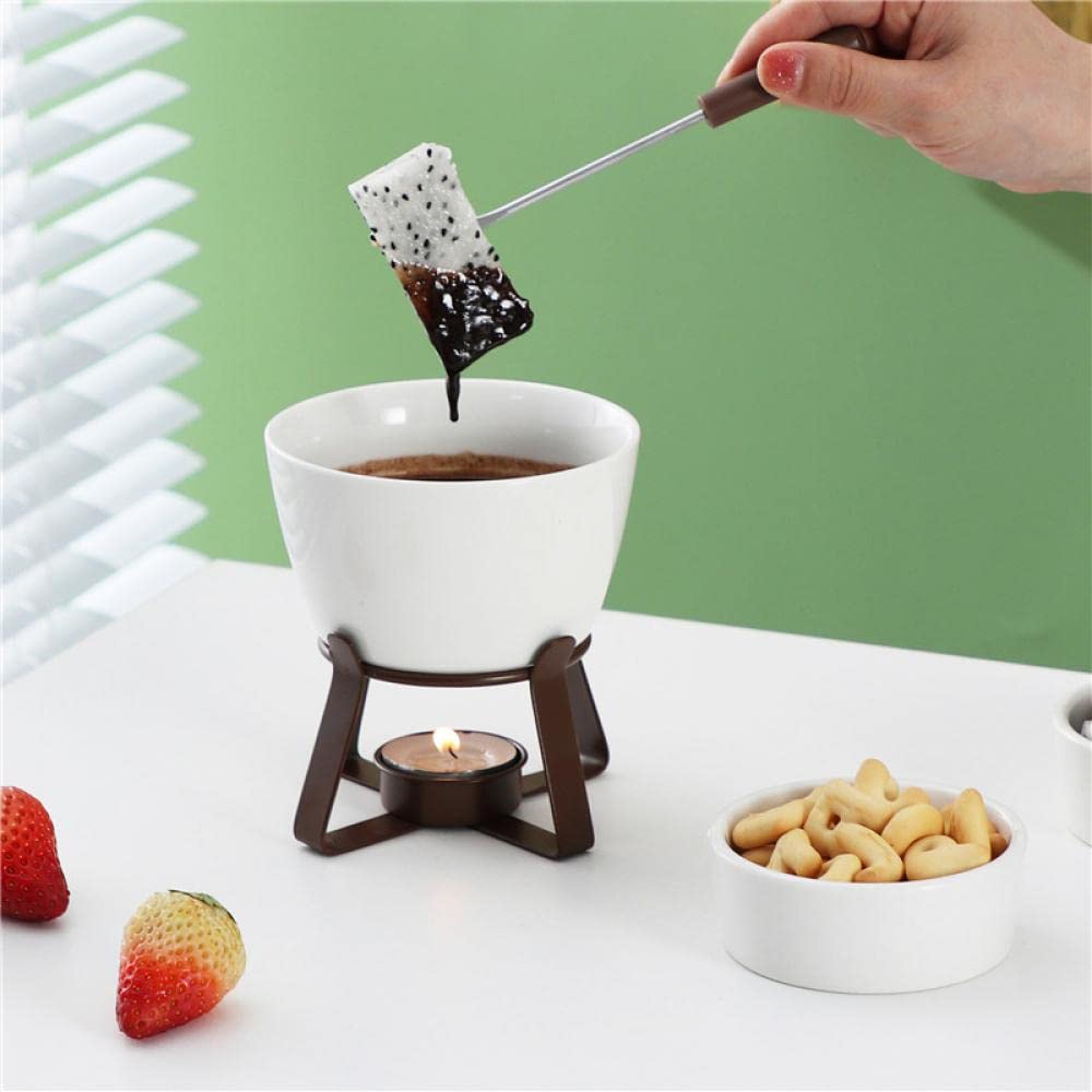 Sizikato Porcelain Chocolate Fondue Set with 2 Fruit Fork, 10 Oz