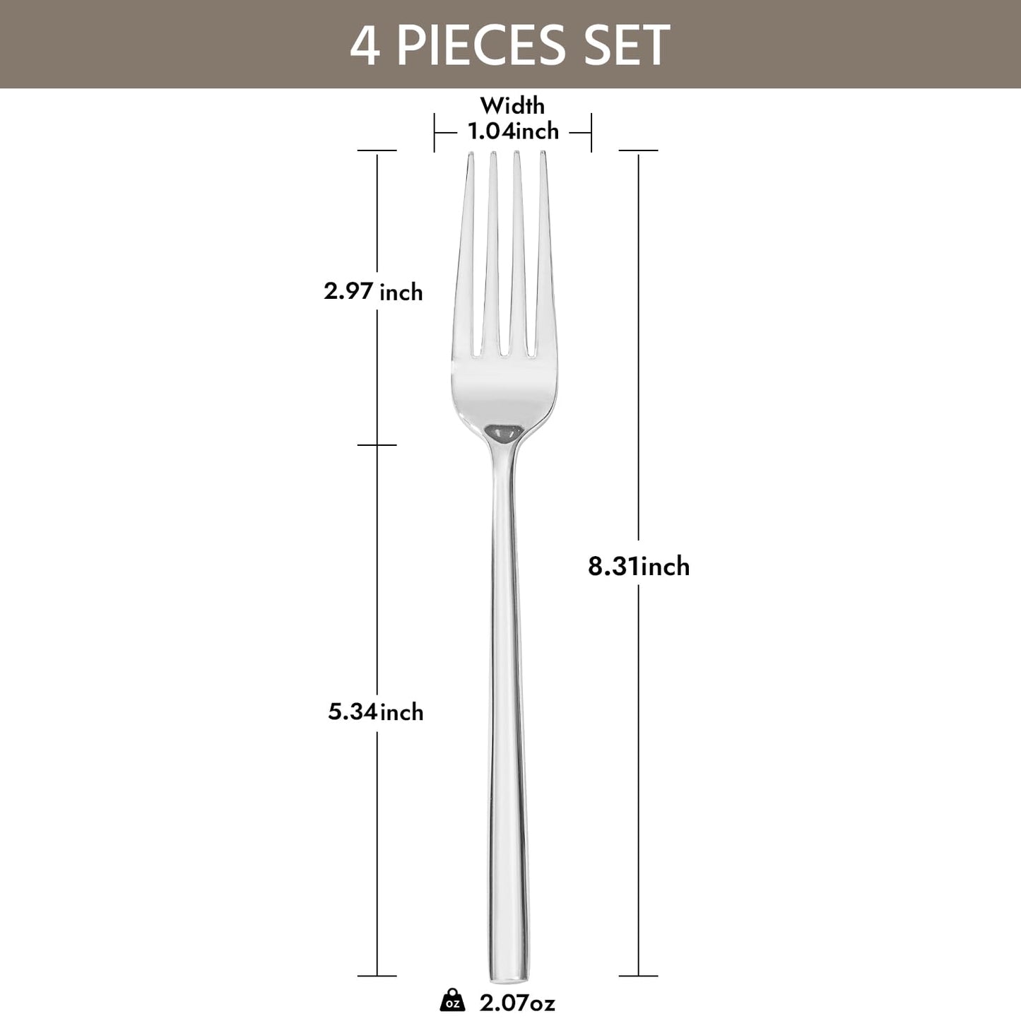 KINGSTONE Dinner Forks Set, 4-Piece Silverware Flatware Cutlery Dessert Forks (8.3-Inch), Forged Food-Grade Stainless Steel, Mirror Finish & Dishwasher Safe, Use for Kitchen, Home, Wedding, Party