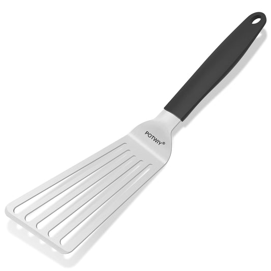 POTWIY Fish Spatula Stainless Steel, 11.3" Slotted Fish Turner with Silicone Handle, Small Metal Spatula for Cast Iron Skillet, Kitchen Cooking Flipper for Egg, Burger, Pancake
