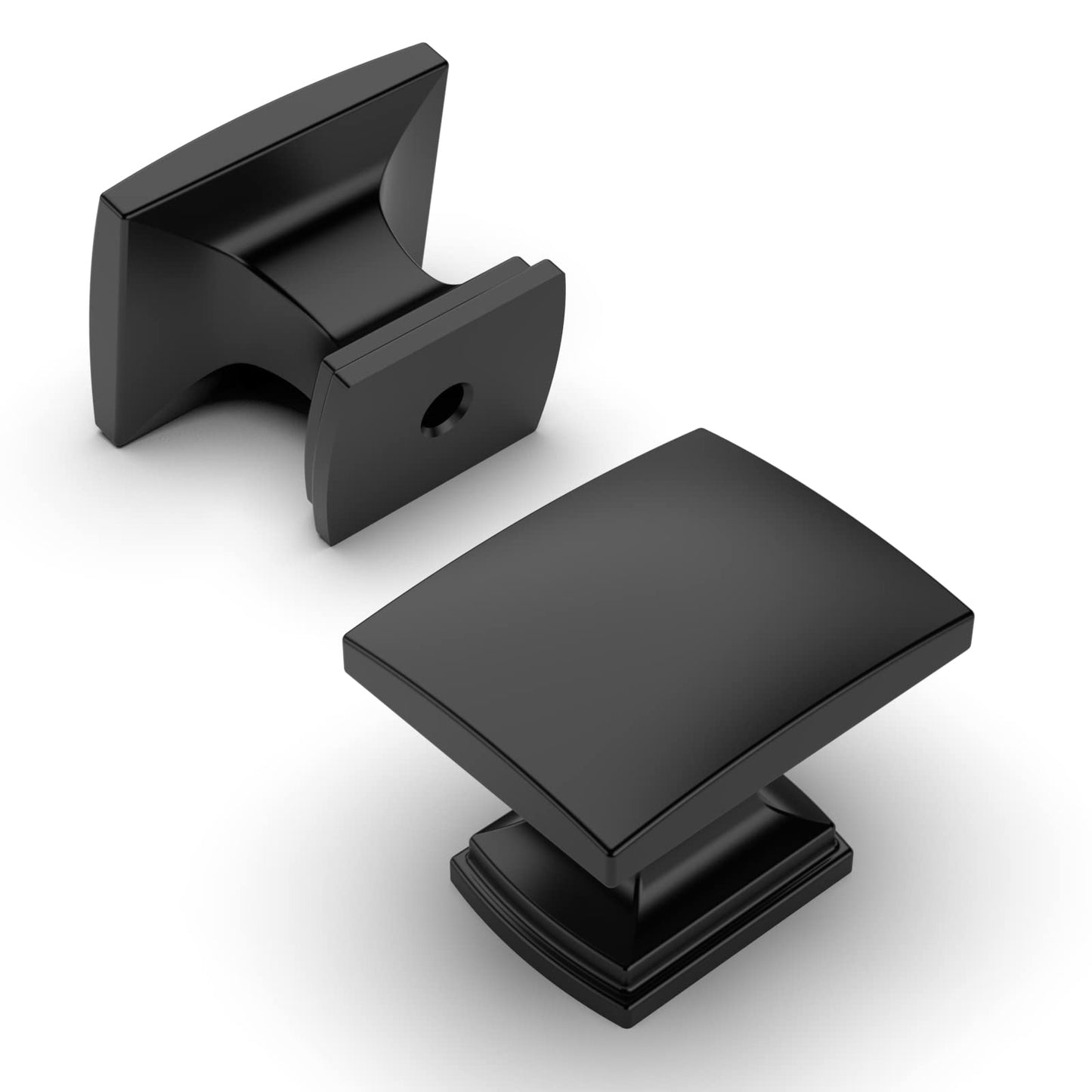 Amerdeco 10 Pack Matte Black Cabinet Knobs 1-1/8 Inch Single Hole Cabinet Handles Dresser Knobs Square Drawer Knobs and Pulls for Bathroom Cabinets ZH0011