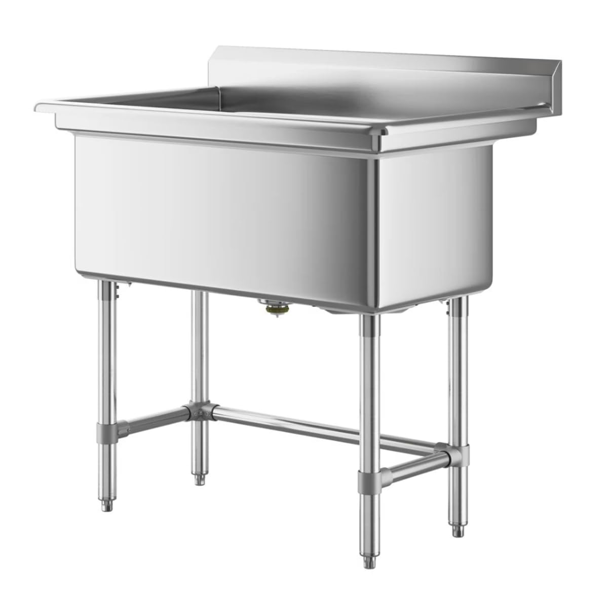 32" x 16" Stainless Steel Utility Sink with 6" Backsplash – 16-Gauge 304 Freestanding Commercial Prep & Wash Sink for Single-Inlet Faucet in Utility Rooms, Cafes, Bars, Foodservice Kitchens
