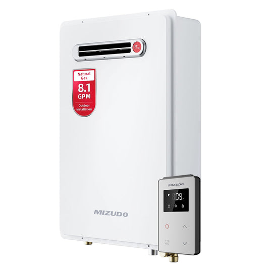 MIZUDO 180,000 BTU Natural Gas Tankless Water Heater, Outdoor Installation Up to 8.1 GPM, CSA Certified Instant Hot Water Heater for Residential Whole House, GEN 3