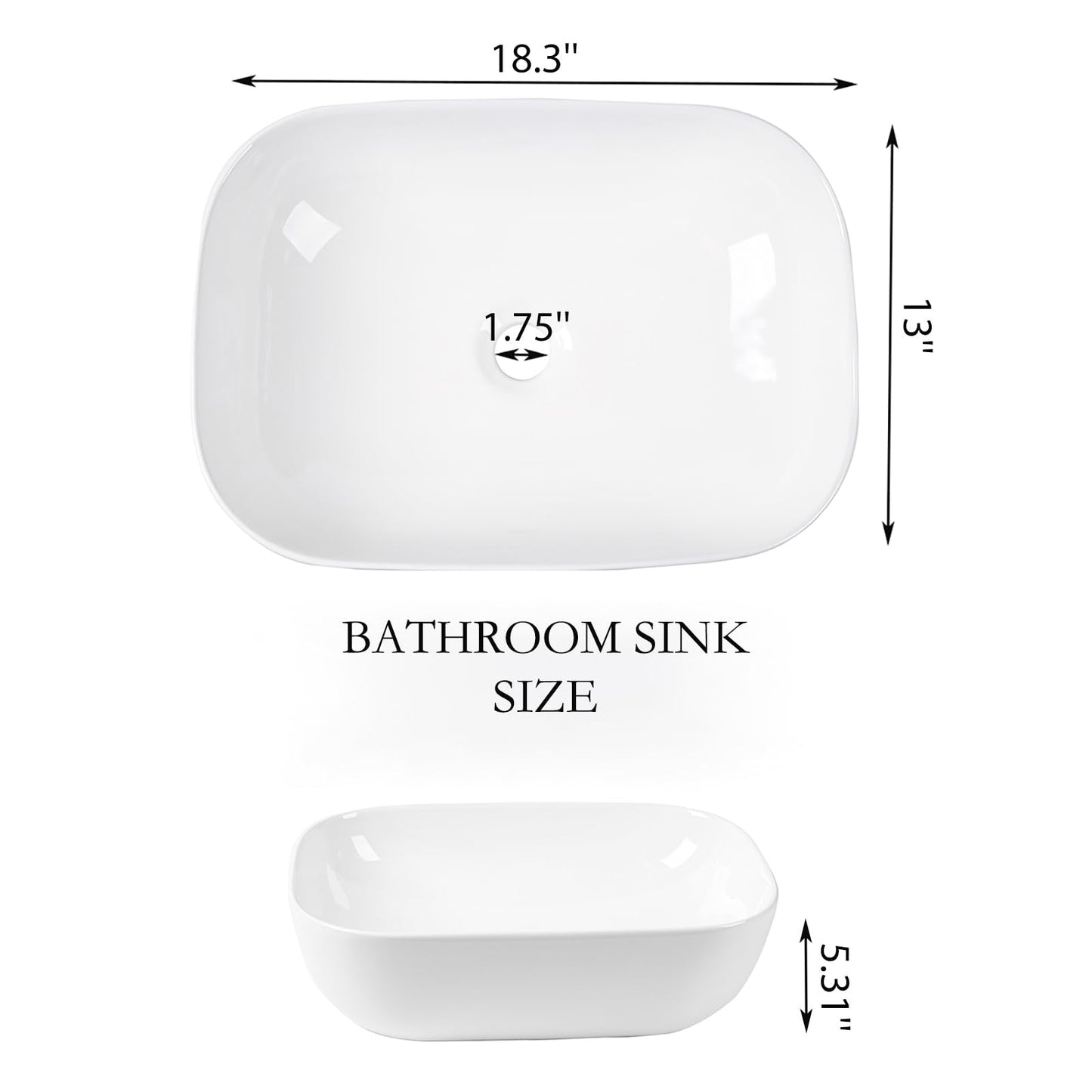 Vessel Sink Bowl Above Counter, QISHKA 18.3" x 13" Ceramic Oval Modern Bathroom Sink White Vanity Sink Lavatory Art Basin