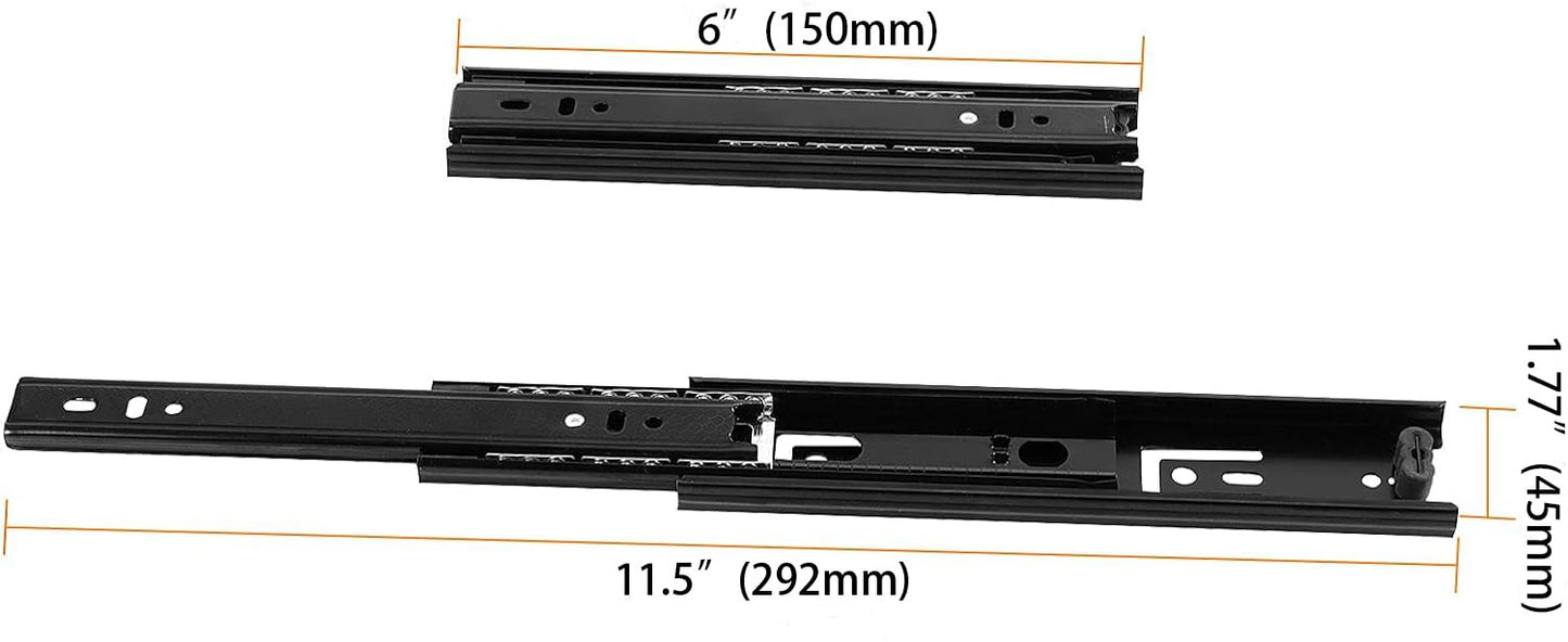 SEUNMUK 8 Pairs 6 Inch Full Extension Less Noise Drawer Slides 3 Section Ball Bearing Side Mounted Drawer Slider Heavy Duty Drawer Slides, with 64 Mounting Screws, Black