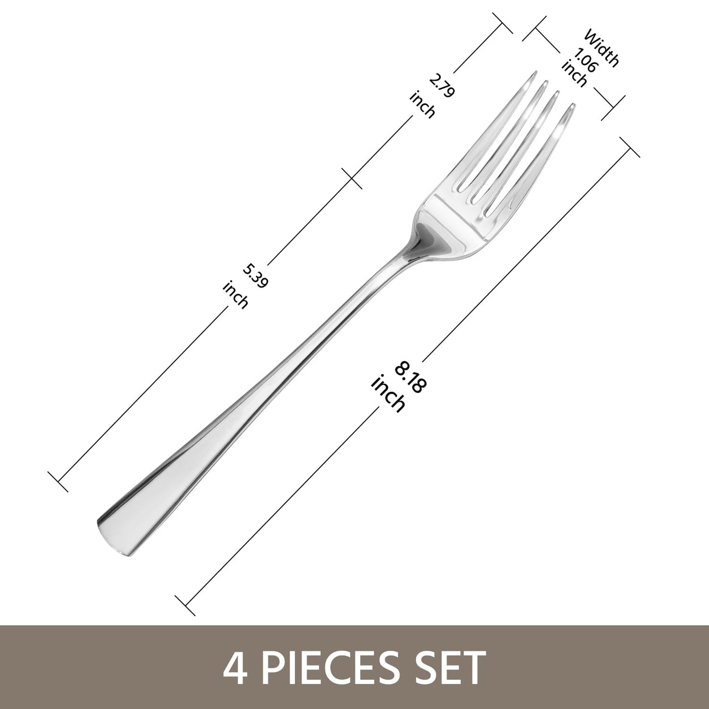 KINGSTONE 4 Piece Dinner Forks Set, 18/10 Stainless Steel Forks, Silver Food Grade Fork Set of 4, Metal Forks for Home, Kitchen, Weddings, Parties or Restaurant, Dishwasher Safe-8.18inches