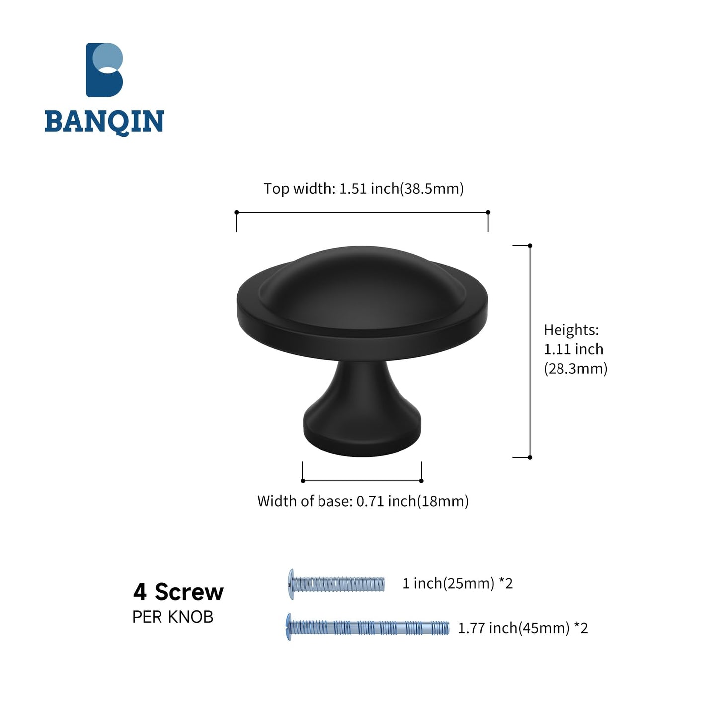 Banqin 40 Pack Cabinet Knobs Black Round Mushroom Hardware Cabinet Knob for Dresser Drawer Diameter 1-1/2 Inch