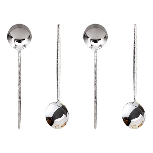 Stainless Steel Hammered Soup Spoon, Korean Long Round Handle Spoon, 4 Pieces of Steel Hammered Spoons, 8 Inches.