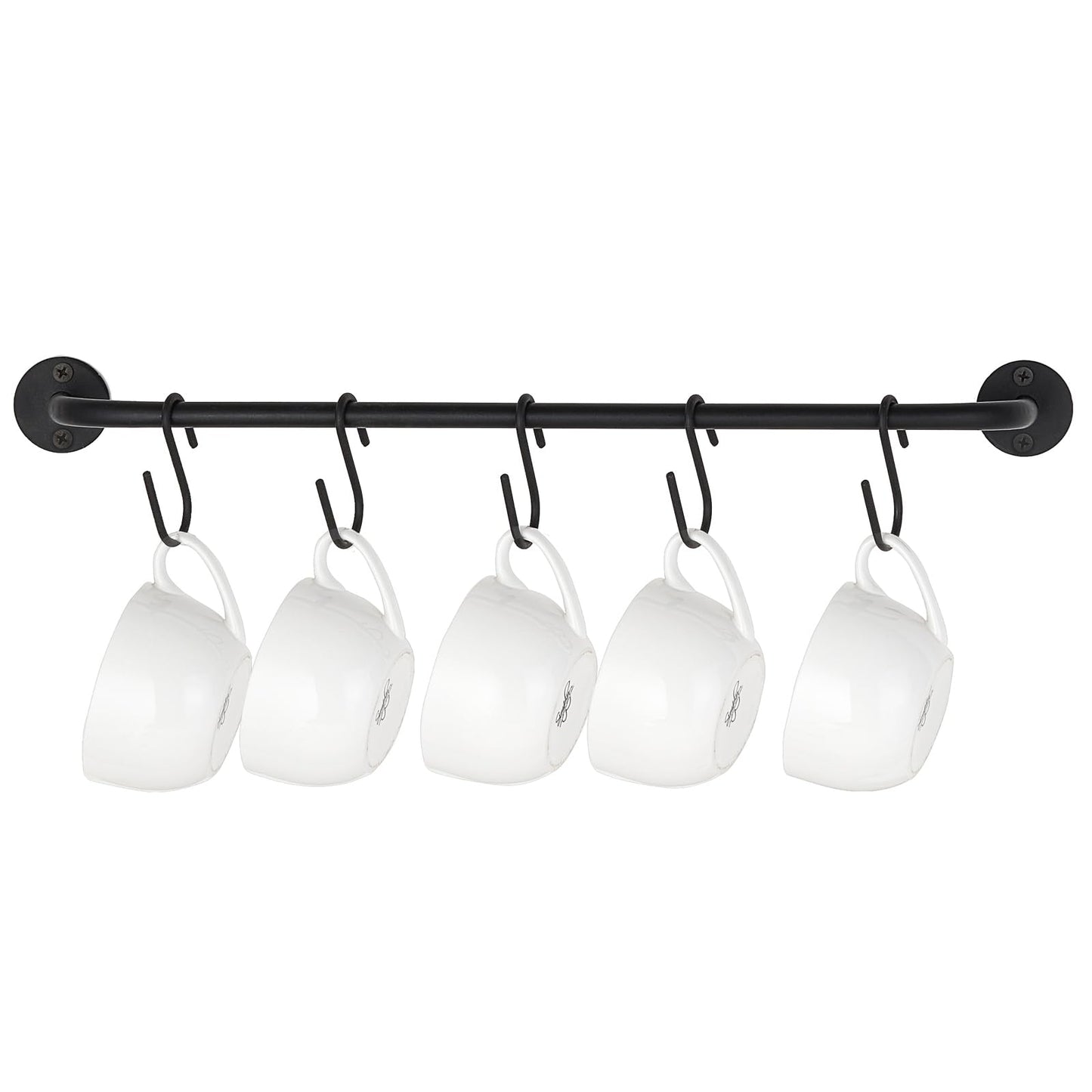 Mkono Mug Holder Wall Mounted Coffee Cup Rack Hanger Modern Metal with 5 Mug Hooks Rustic Utensil Tea Cups Storage Organizer for Kitchen Dining Room Coffee Bar,Black