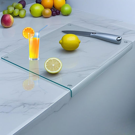 Clear Tempered Glass Cutting Board for kitchen with Counter Lip,Glass Chopping Board, Scratch-Resistant,Non-Slip (Clear)