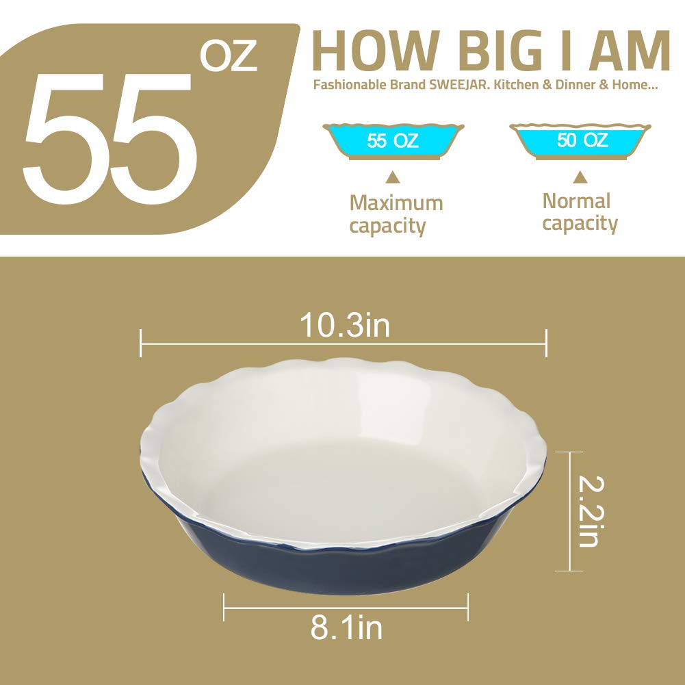 Sweejar Ceramic Pie Pan, 10 Inch Round Baking Dish, Non-Stick with Soft Wave Edge for Apple, Pumpkin, Pot Pies (Gradient Gray)