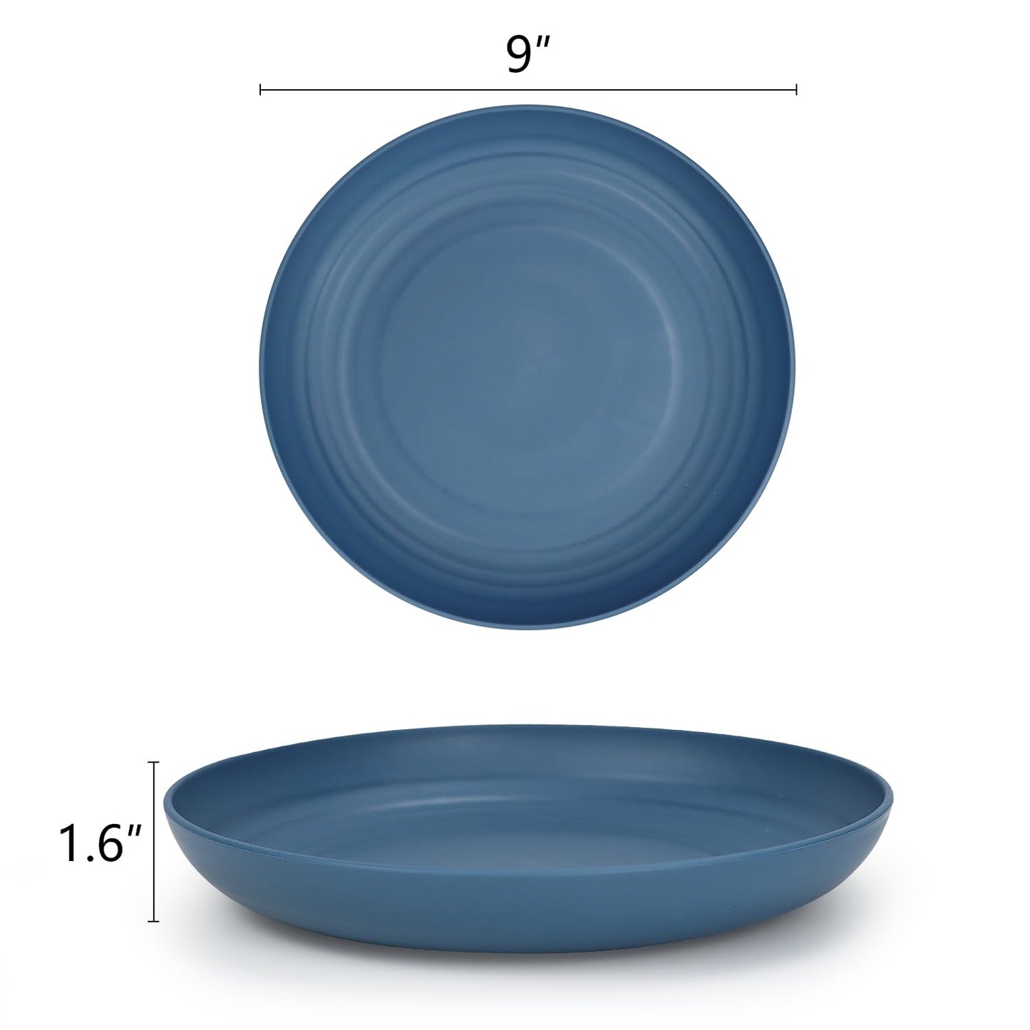 Homienly Deep Dinner Plates Set of 8-9 inch Alternative for Plastic Plates Microwave and Dishwasher Safe Wheat Straw Plates for Kitchen Unbreakable Plate Set (Blue)