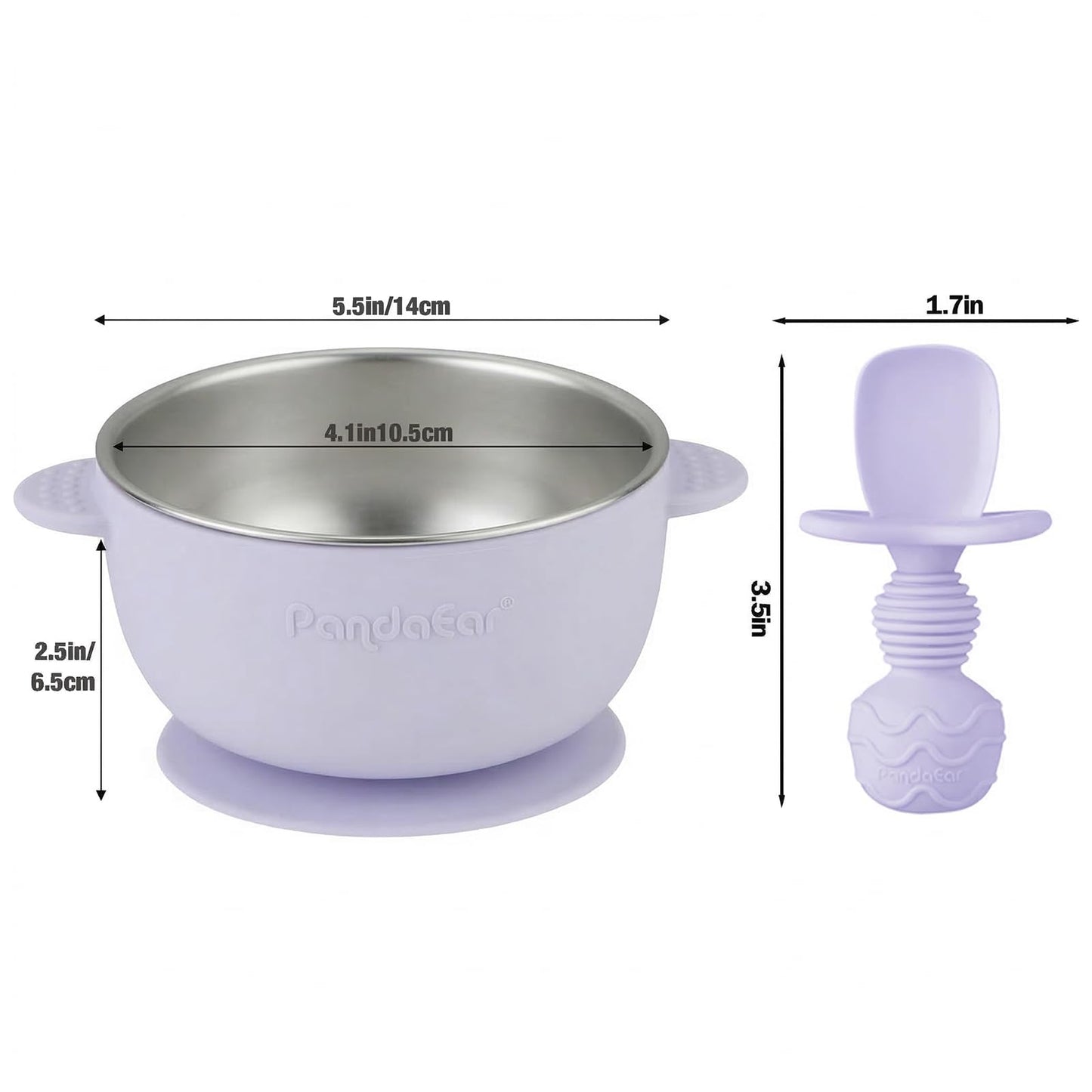 PandaEar 3 Pack Stainless Steel Suction Baby Bowls & 3 Silicone Baby Spoons | Non-Slip Stay Put Bowls & Anti-Choke First Stage Spoons for Toddlers, BPA-Free Baby Led Weaning Set