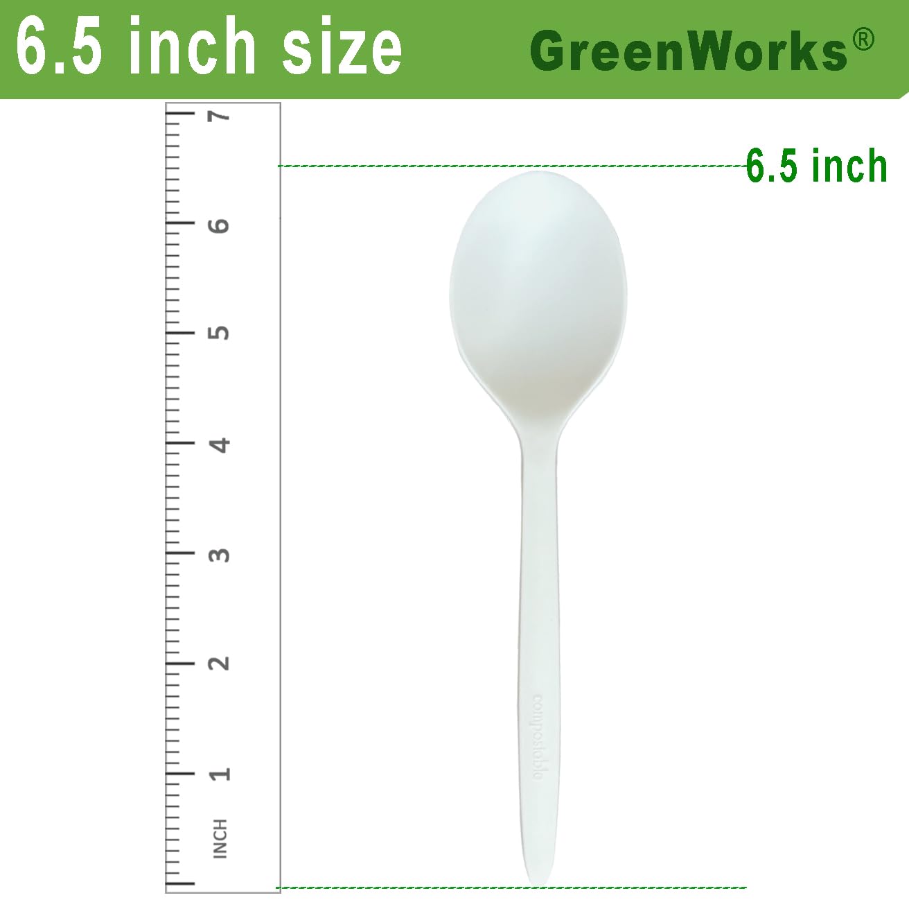 GreenWorks 100 Count 6.5" Large Compostable Soup Spoons,BPI Certified Heavy Duty Disposable Cutlery Soup Spoons