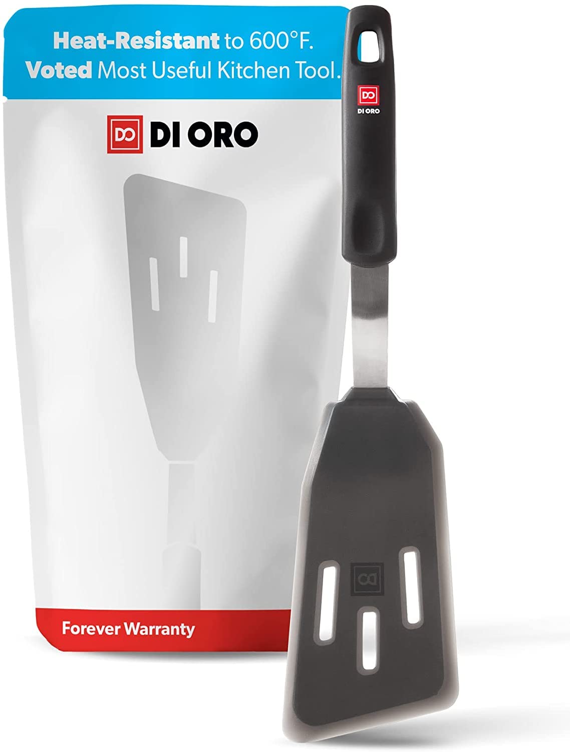 DI ORO Silicone Fish Spatula - for Nonstick Cookware - Fish Turner Spatula 600°F Heat-Resistant BPA Free - Slotted for Cooking - Non Stick Thin Egg Flipper (Black)