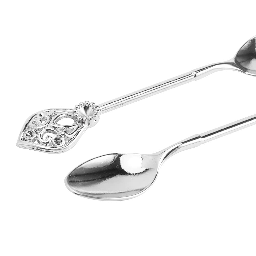 Coffee Spoon Set with Holder,4.1'' Mini Dessert Spoons Set,Espresso Spoons Set,Elegant and Charming Decorative Coffee Spoon Organizer Serving Kit for Fruit,Stirring,Mixing,Sugar,Ice Cream,Cake(Silver)