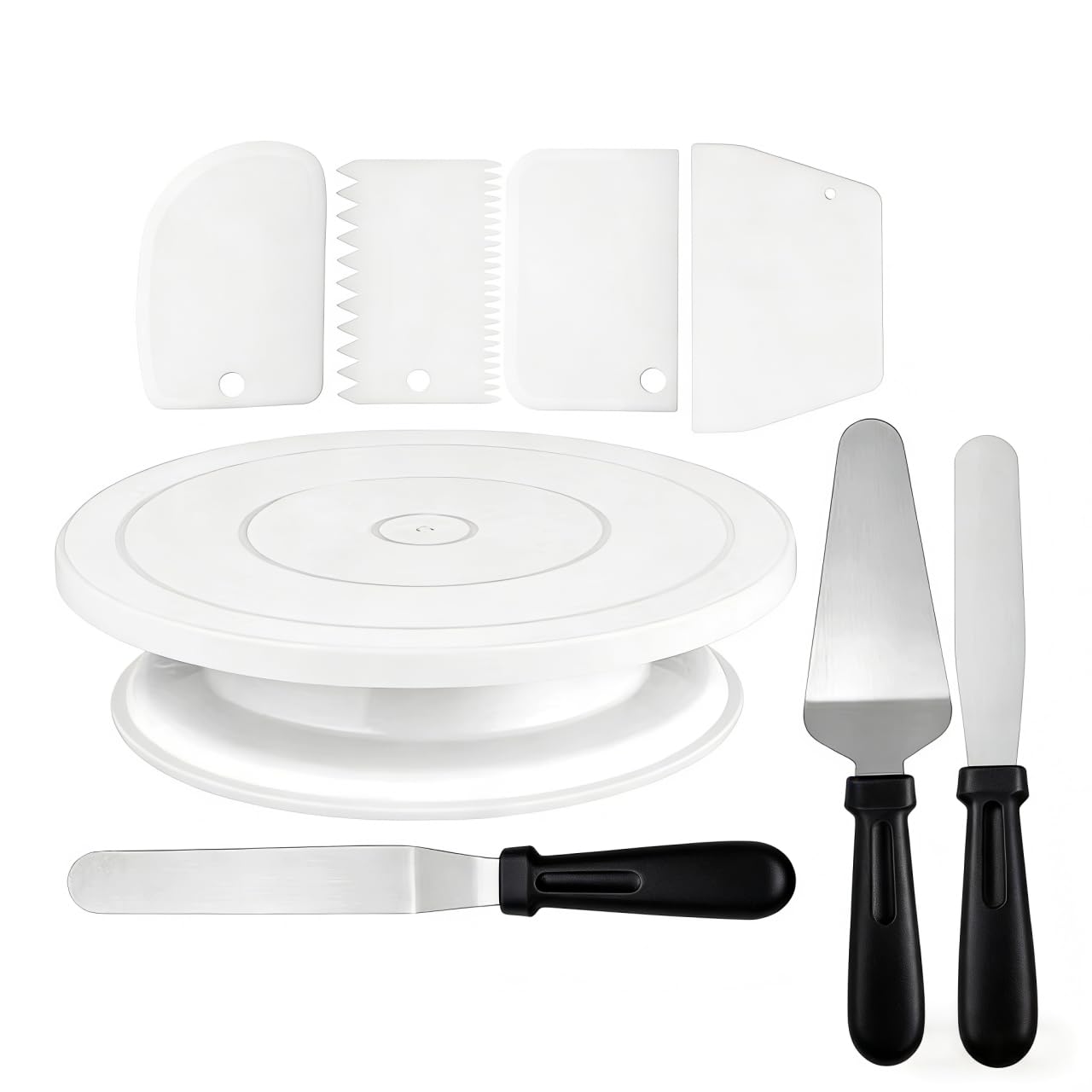 White Cake Decorating Kit Baking Supplies Baking Set with 1cake Stand 3Frosting Spatulas 4Icing Smoothers Scrapers Cake Turntable for Beginners and Pros