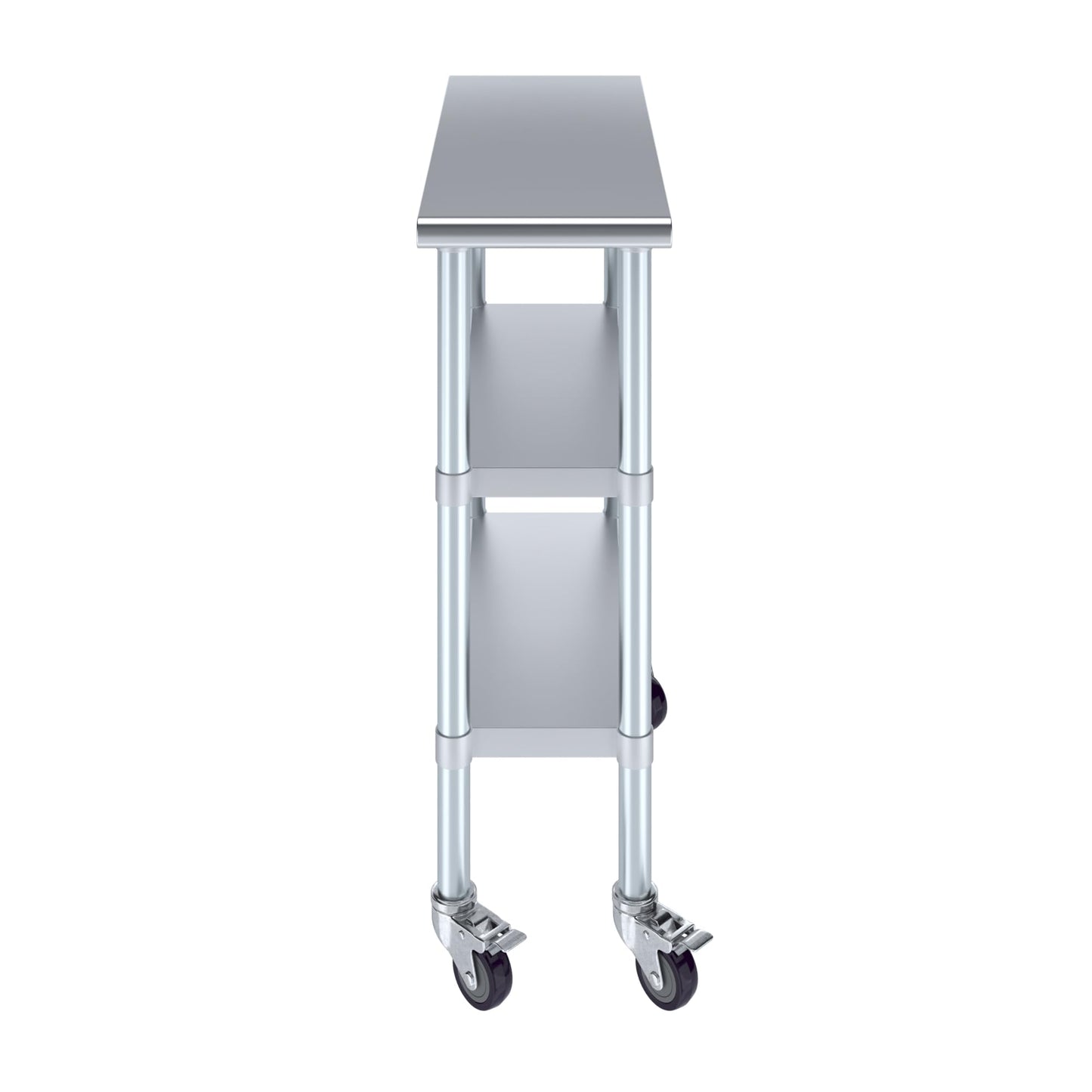 AmGood Stainless Steel Work Table with 2 Shelves and Casters | Metal Utility Table On Wheels (Stainless Steel Work Table with 2 Shelves + Casters, 12" Long x 30" Deep)
