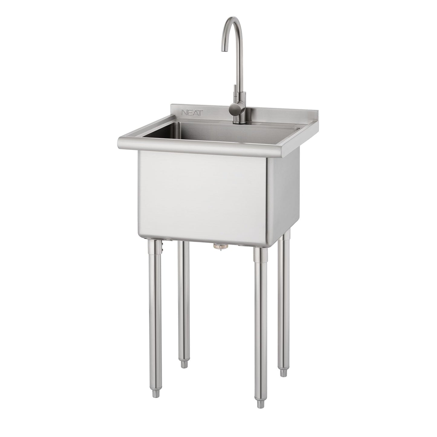 NEAT by TRINITY EcoStorage Stainless Steel Utility Sink, Freestanding Single Bowl Utility Sink for Garage, Laundry Room, Commercial Use, Includes Faucet, NSF Certified, 22"W x 22"D x 50"H (NHA-0317)