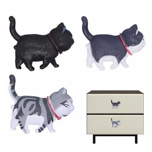 3 Pack Whimsical Cat Cabinet Knobs, Cute Animal Drawer Knobs for Kids Girls, Decorative Dresser Pulls and Knobs for Kitchen, Bedroom, Closet, Cupboard & DIY Furniture Makeover, Cat Lover Gift (Black)