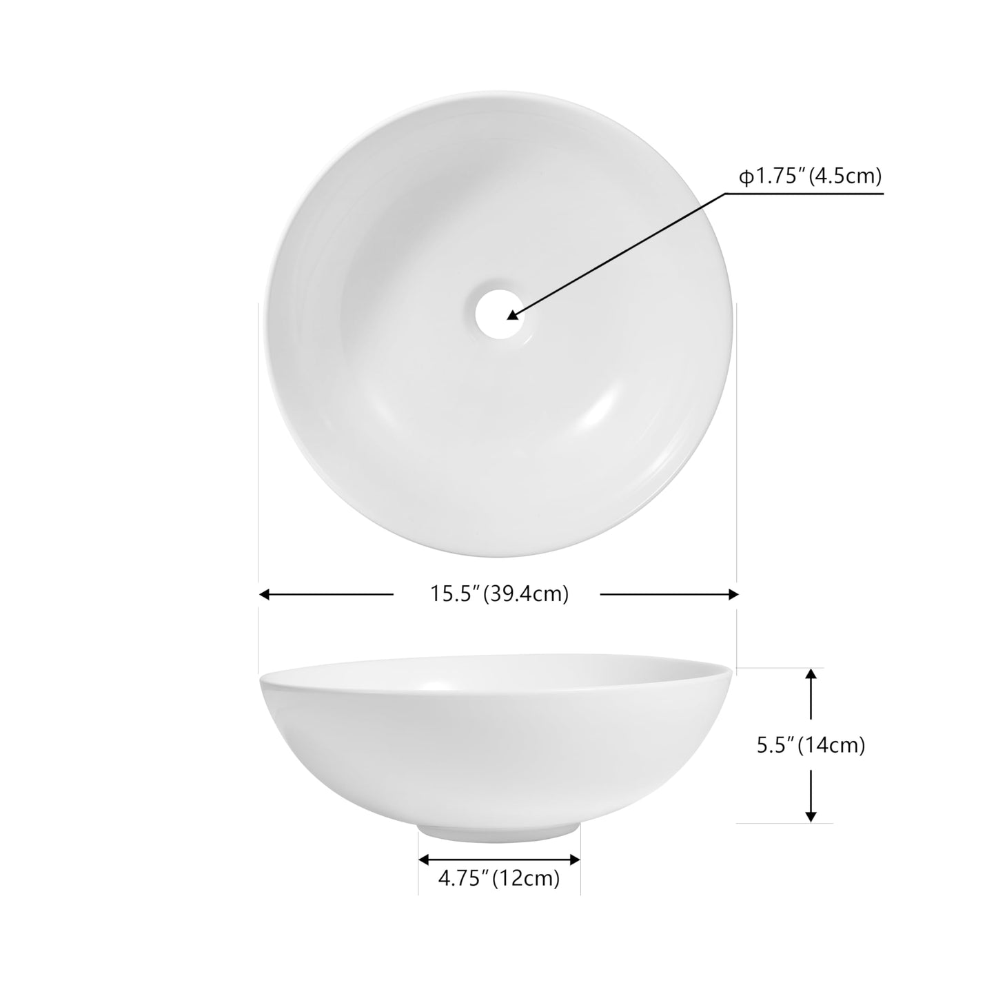 JONATHAN Y SNK1008A Modern Round Ceramic Vessel Sink, 15.5" White Bathroom Sink Above Counter, Contemporary Porcelain Vanity Sink Bowl, Art Deco Vanity Top Basin for Lavatory and Powder Room