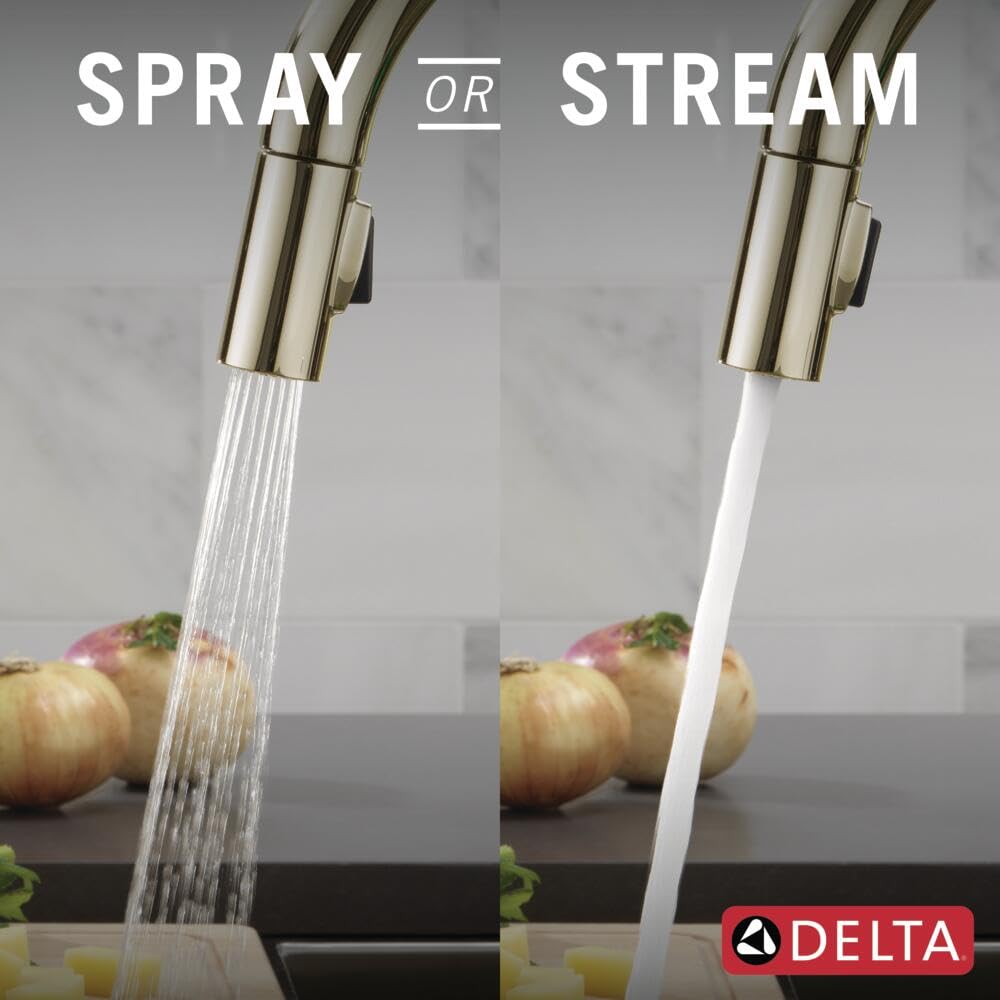 Delta Trinsic Touchless Kitchen Faucet with Touch Technology, Polished Nickel Kitchen Sink Faucet with Pull Down Sprayer, Single Hole, Polished Nickel 9159TL-PN-DST