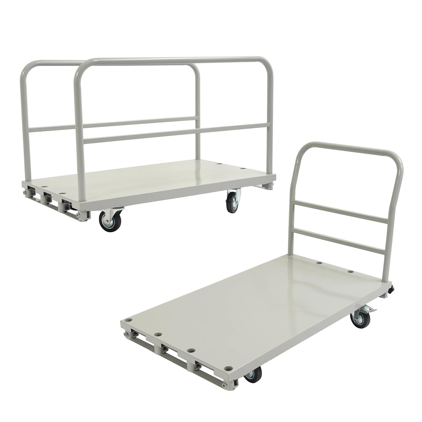 Gelacie 42x24inch Steel Truck Cart, Flat Dolly Cart, Flatbed with 2200 lbs Capacity Platform Truck, Heavy Duty Lumber Drywall Dolly, 4 Swivel Casters, Board with w/1 Front & 2 Side Handrails Silvery
