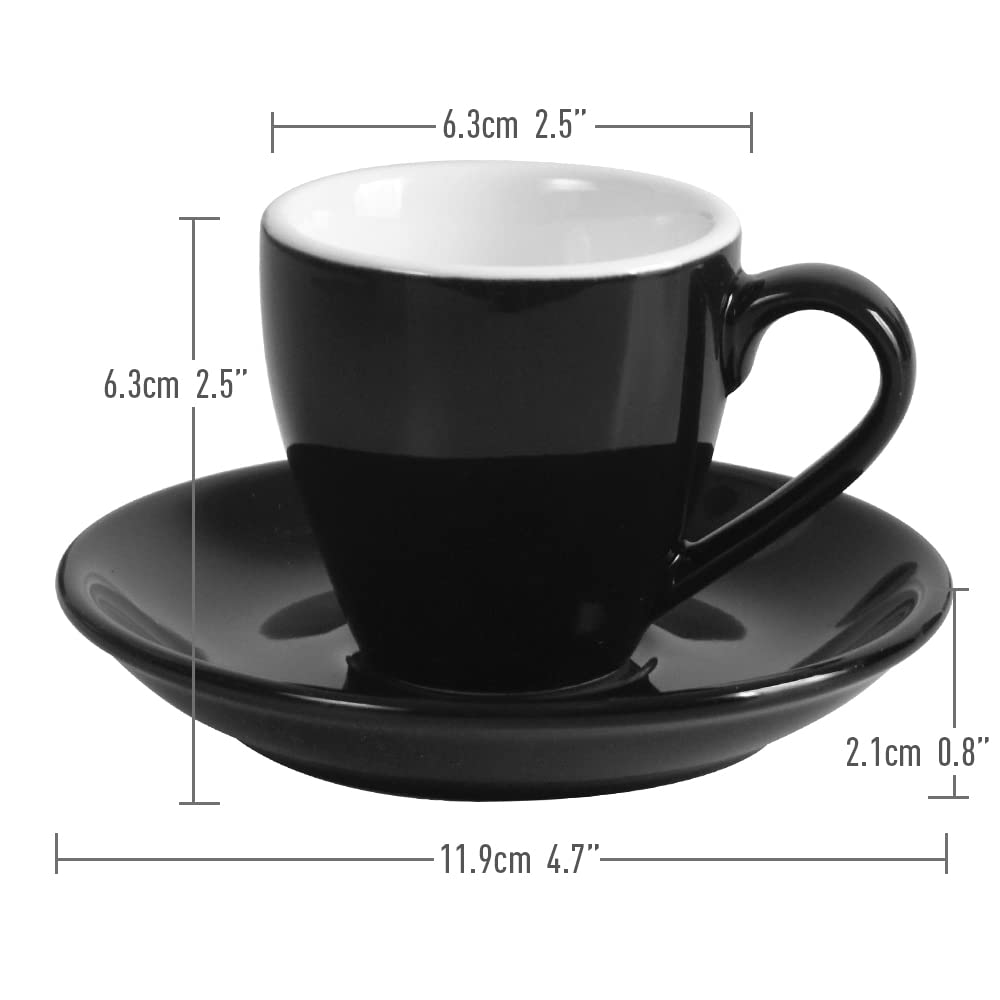 ionEgg Porcelain Espresso Cup with Saucer And Stainless Steel mini Spoons, Espresso shot Cup, 80ml/2.7Oz, Pack of 2, Black