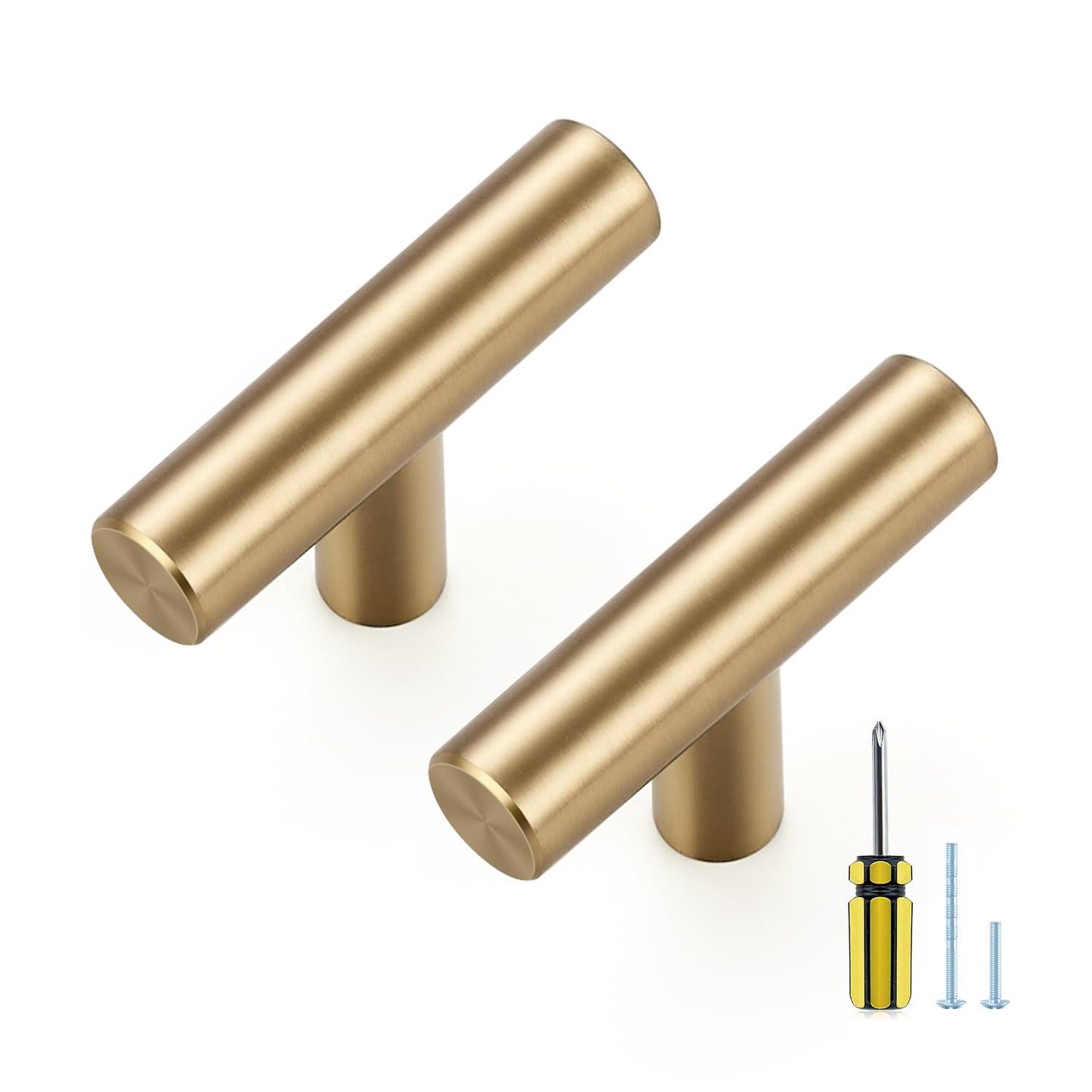 Ravinte 10 Pack Kitchen Cabinet Handles Champagne Bronze Single Hole Stainless Steel Pulls for Dresser Drawer Cupboard Handles with Screwdriver, 2 Inch Length