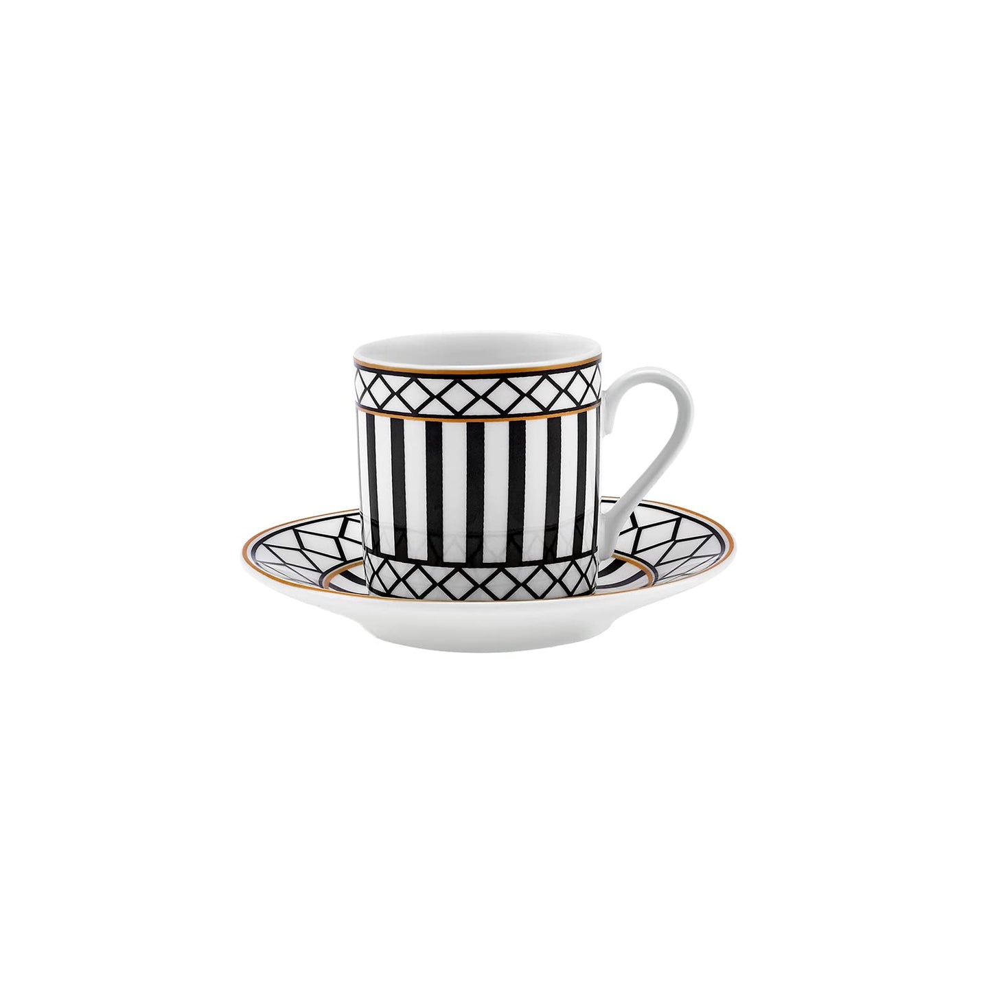 KARACA Helenistic Turkish Coffee Cups Set for 6, 12 Piece Porcelain Espresso Cups with Saucers, 80ML Demitasse Coffee Set, Black, Modern Elegant Design for Home & Gift