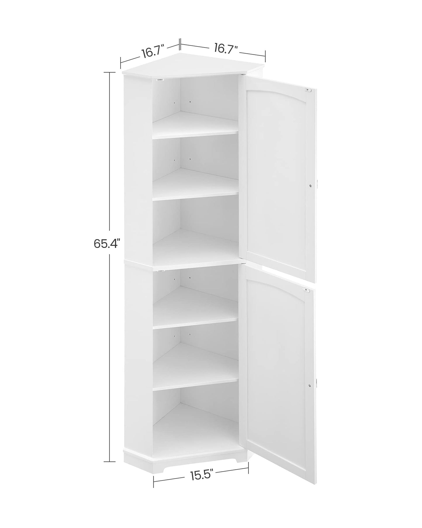 VASAGLE Corner Cabinet, Tall Corner Storage Cabinet with 2 Doors and 4 Adjustable Shelves, for Bathroom Kitchen Living Room, Modern Farmhouse Design, White UBBC541P31