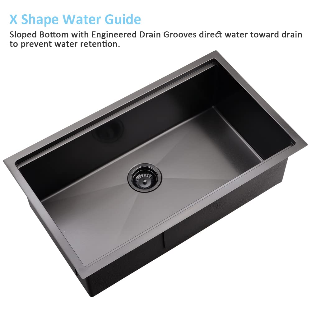 33 Inch Black Undermount Kitchen Sink Workstation-Bokaiya 33x19 Kitchen Sink Undermount Black Stainless Steel 16 Gauge 10" Deep Single Bowl Kitchen Sinks with Cutting Board