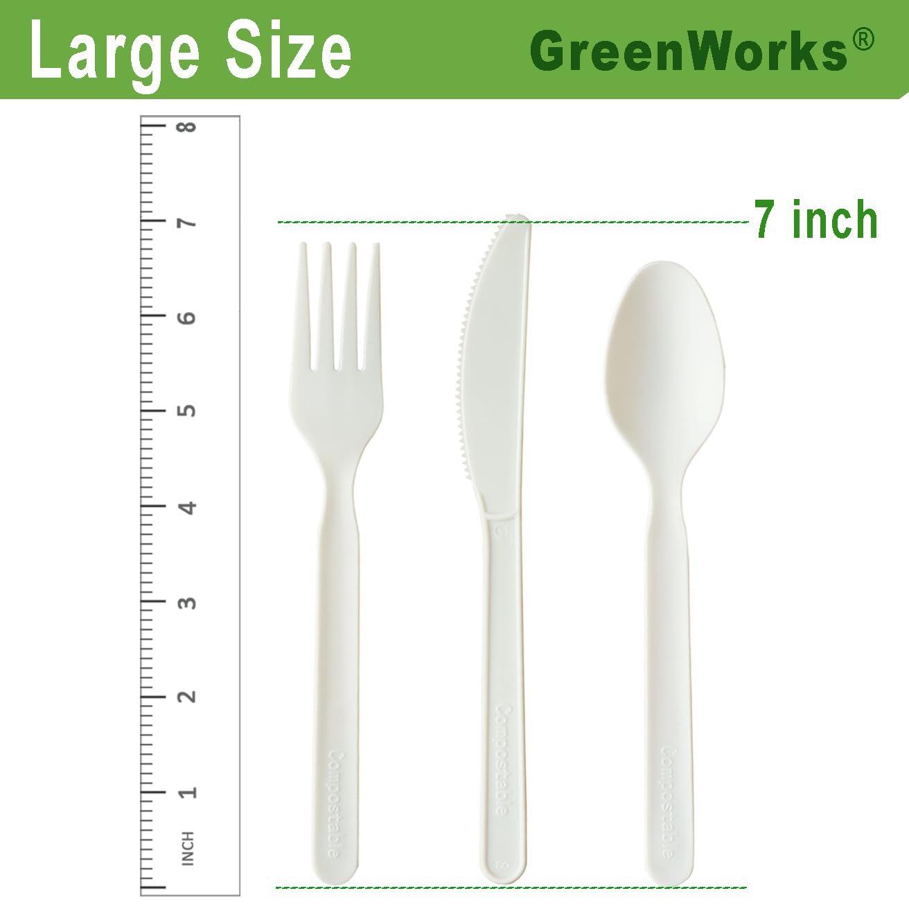 GreenWorks 200 Count Heavy-duty Compostable Forks, BPI Certified Large Disposable Cutlery Flatware Utensils Fork
