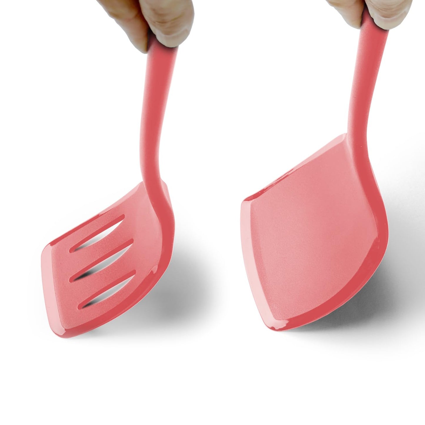 Silicone Pancake Spatula Turner with Lengthened Handle& Seamless Design, Heat Resistant Cooking Spatulas for Nonstick Cookware, Large Flexible Kitchen Utensils, Flipper for Egg, Pancake, Burger, Red
