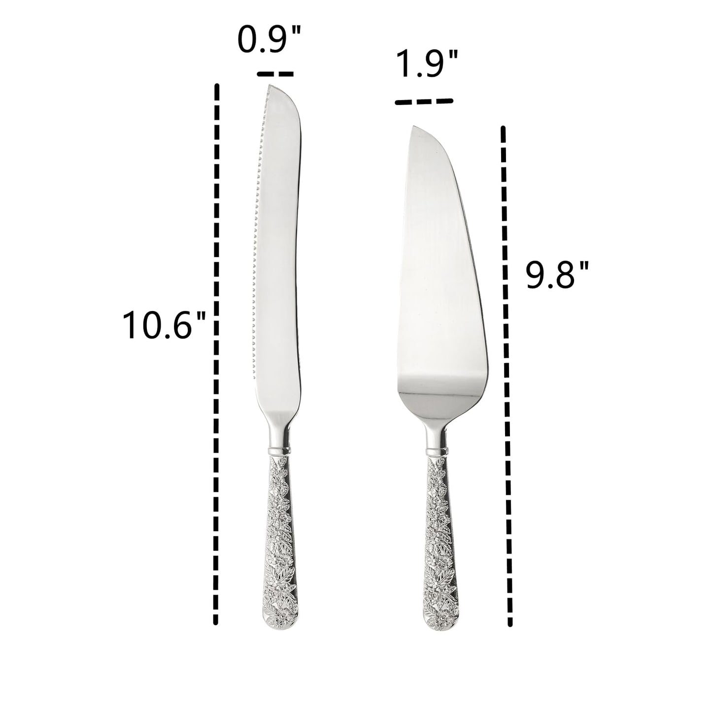Dicunoy 2 PCS Wedding Cake Knife and Server Set, Silver Cake Cutting Set, Vintage Engraved Cake Cutter and Elegant Serving Spatula for Birthday, Party, Anniversary