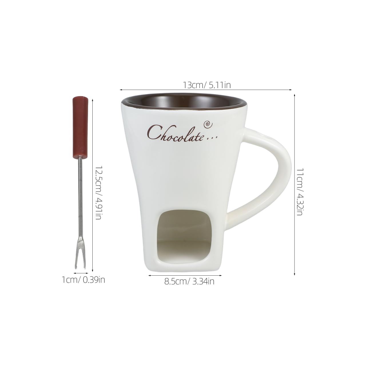DECHOUS 2 Pack Fondue Mugs, Ceramic Chocolate Melting Cups with 2 Forks, Personal Fondue Mugs Set for Chocolate, Cheese, Butter, Ideal for Date Night, Birthday, Parties, Wedding Gift