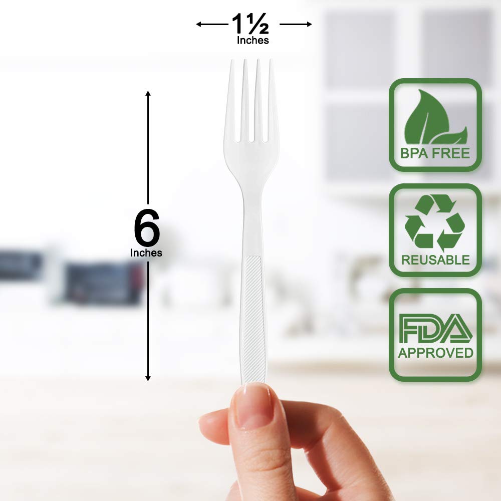 BluShine 400 Pack Extra Heavyweight Disposable White Plastic Forks - Heavy Duty White Cutlery-Utensils, Parties, Dinners, Catering Services, Family Gatherings