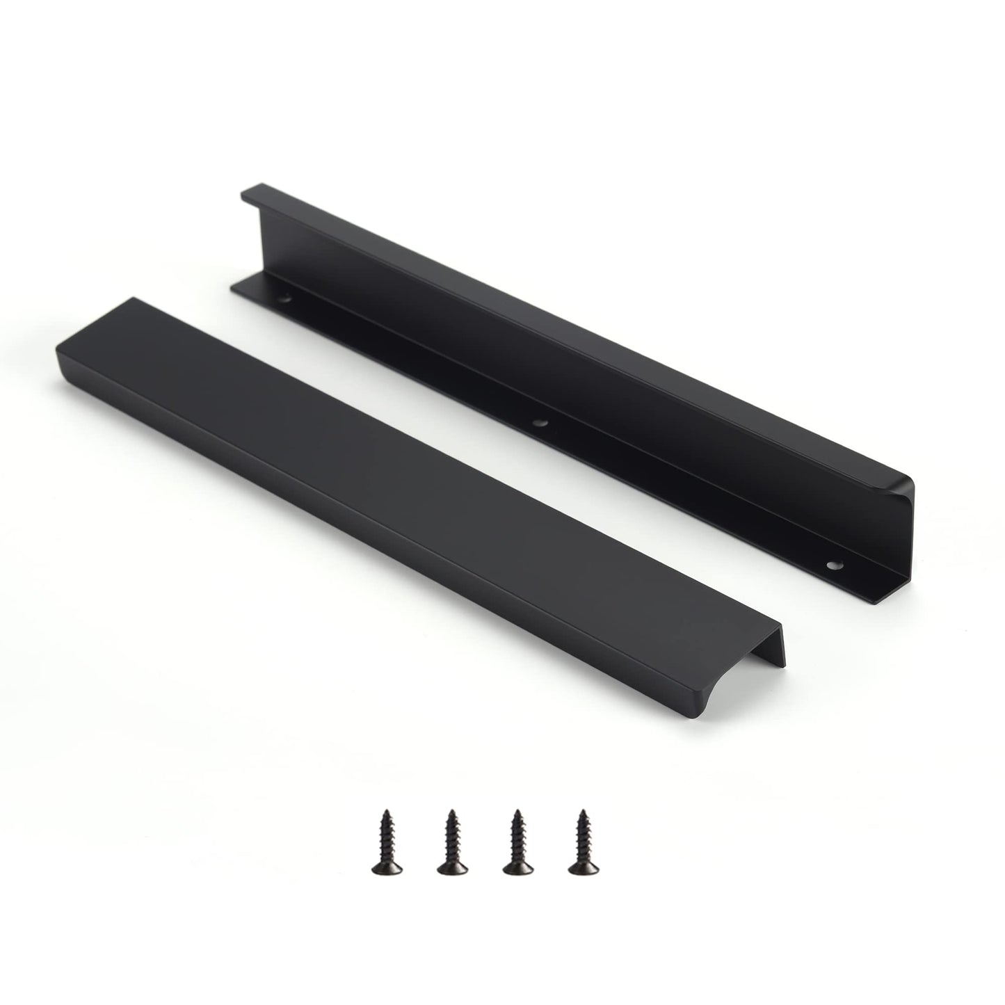 Satanga Edge Black Finger Pull for cabinets Kitchen Concealed Drawer pulls Aluminum Flat Hidden Back Mount Door Long Handle for Home 10Pack Modern 10" Hole Center Easy Installation