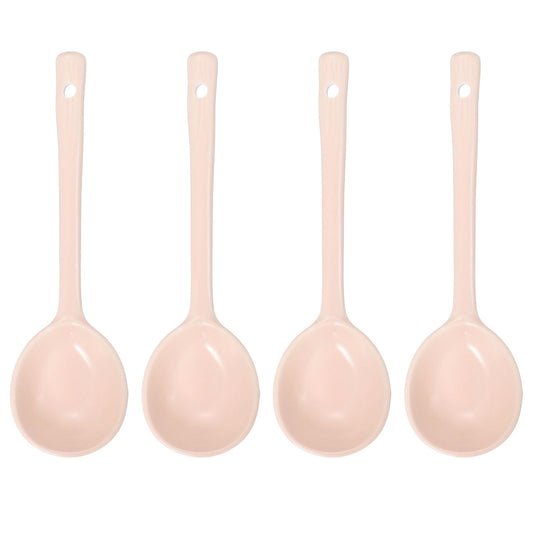 uxcell 4pcs Ceramic Soup Spoons, Long Handle Dinner Serving Spoon for Soup, Noodles, Dumplings Pink