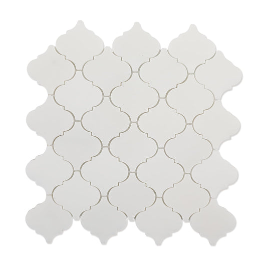 Adolif White Marble Mosaic Tile, 3 Inch Arabesque Lantern Marble Backsplash Tiles for Kitchen Bathroom Shower Wall Floor, Honed, 5 Sheet, Royal White