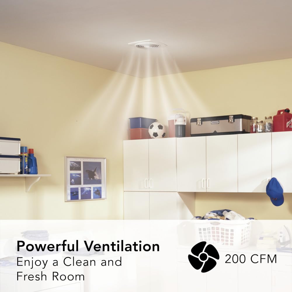 Broan-NuTone 505 Exhaust Fan, White Vertical Discharge Ceiling Ventilation Fan, 8.5 Sones, 200 CFM, 8"