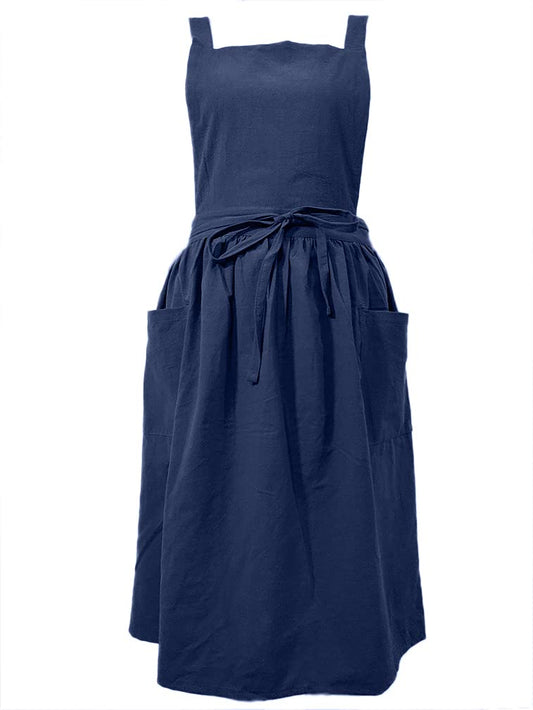 losofar Women Girls Vintage Apron Gardening Works Cross Back Pinafore Dress (navy, one size)