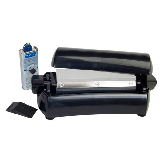 Norton IM200S Knife Sharpener, Oil Stone Sharpening Stone Kit with Medium/Extra Fine Grit, Stone Sharpener Holder and Knife Angle Guide