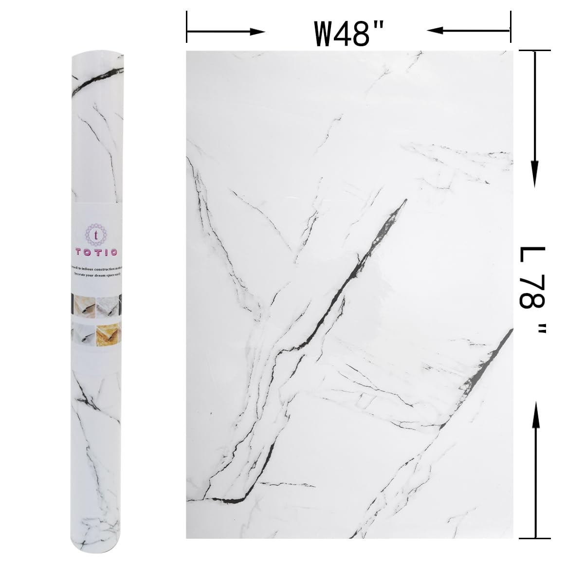 48x78inch Extra Wide Black White Marble Wallpaper Peel Stick Glossy Thick Self-Adhesive Furniture Sticker Light Marble Contact Paper Vinyl Wall Sticker Waterproof Heat-Resistant Counter Top Covers