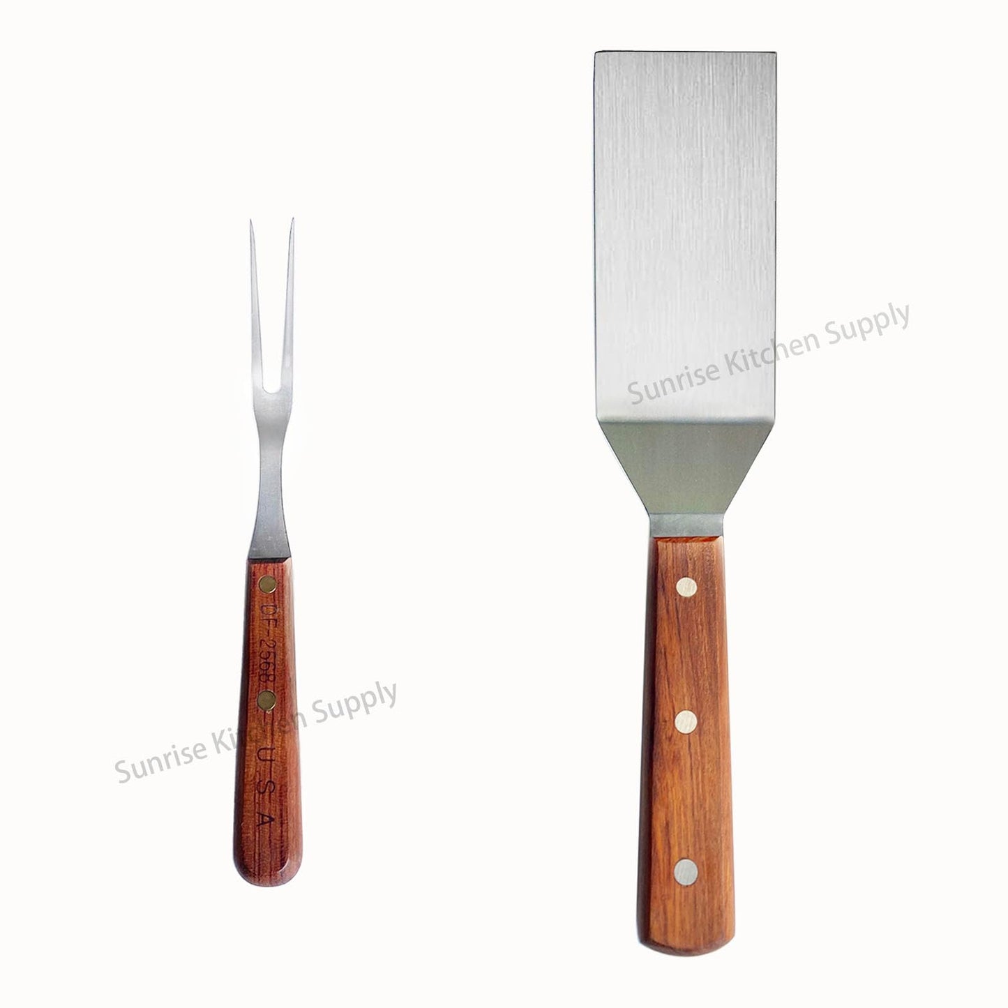 SUNRISE Stainless Steel Turner Spatula & Meat Fork 10.5" Fork + 6" x 3" Spatula