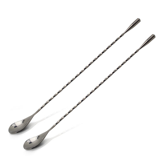 The Art of Craft Bar Spoon: 12.5” Stainless Steel Cocktail Mixing Spoon, Long Handle Spiral Design with Weighted Teardrop End (Set of 2)
