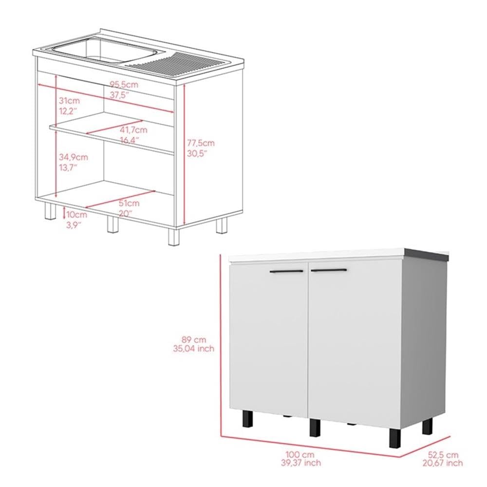 Tuhome Napoles Utility Sink with Cabinet, Stainless Steel Countertop, Interior Storage Shelf, Wide Dual-Door Base Cabinet,Modern Multi-Purpose Laundry and Kitchen Utility Station for Home Organization