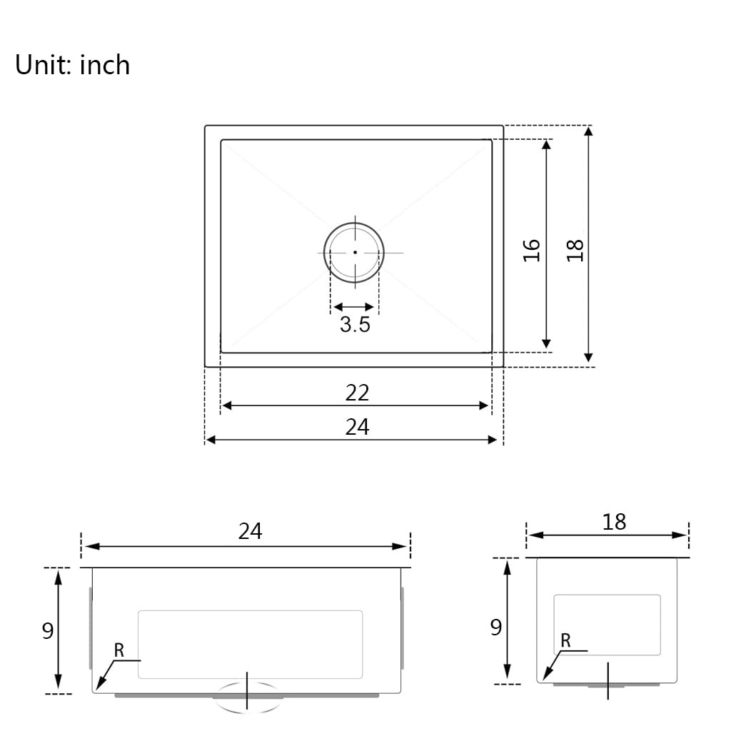 24 x 18 Inch Undermount 304 Stainless Steel Kitchen Sink, Deep Single Bowl Workstation Sink, Multifunctional Integrated Ledge One Basin Handmade Kitchen sink with Accessories