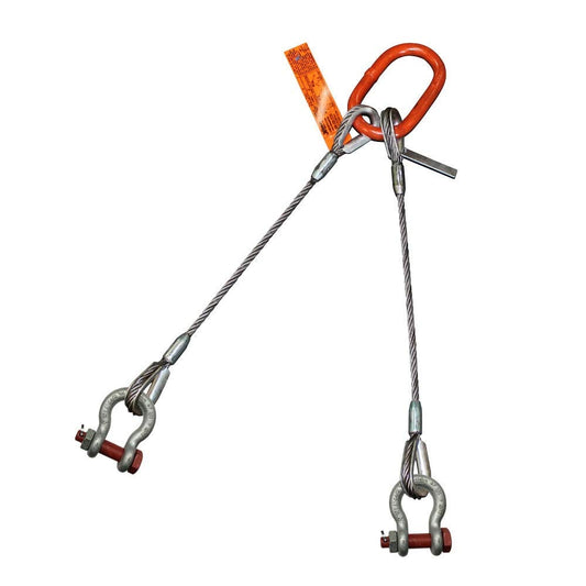 Two Leg Wire Rope Sling | 4.4 Ton Vertical Rated Capacity | Thimble-to-Bolt Anchor Shackle | 1/2" Dia. | 10' Length | EIPS 6x25 IWRC | Hanes Supply (HSI) Heavy Duty Rigging Cable