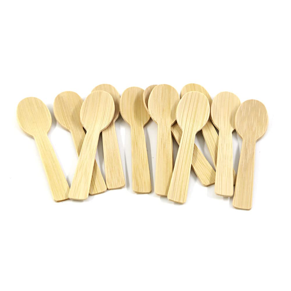 Bamboo Utensils 200PK Mini-Bamboo Spoon 3.54" Disposable Small 100% Biodegradable Compostable Cutlery Set Eco Friendly Renewable Natural Spoons